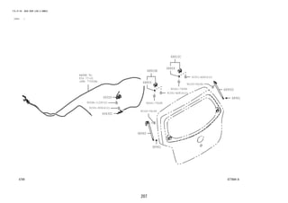 207
FIG.67-09 BACK DOOR LOCK & HANDLE
(1212- )
677694-A
REFER TO
FIG
(PNC 77050A)
77-01
9004A-11205(2)
91551-80614(2)
90105-06184
90105-06184
91551-A0816(2)
91551-A0816(2)
68810C
68820B
68859
68859
68950C
68960
68961
6896169350
69430C
90041-79288
90041-79288
 