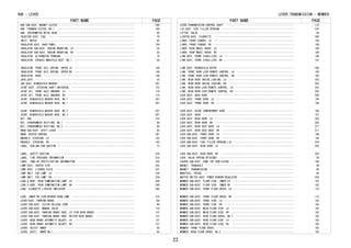 PART NAME PAGE
HUB SUB-ASSY, MAGNET CLUTCH　･･･････････････････････････････････････････････････････ 286
HUB, FORWARD CLUTCH, NO.1　･････････････････････････････････････････････････････････ 106
HUB, SPEEDOMETER DRIVE GEAR　･･･････････････････････････････････････････････････････ 90
INJECTOR ASSY, FUEL　･･･････････････････････････････････････････････････････････････ 79
INLET, WATER　･･････････････････････････････････････････････････････････････････････ 65
INSULATOR ASSY, DASH PANEL　････････････････････････････････････････････････････････ 159
INSULATOR SUB-ASSY, ENGINE MOUNTING, LH　･･･････････････････････････････････････････ 54
INSULATOR SUB-ASSY, ENGINE MOUNTING, RH　･･･････････････････････････････････････････ 54
INSULATOR, ALTERNATOR TERMINAL　････････････････････････････････････････････････････ 76
INSULATOR, EXHAUST MANIFOLD HEAT, NO.1　････････････････････････････････････････････ 69
INSULATOR, FRONT COIL SPRING, UPPER LH　････････････････････････････････････････････ 146
INSULATOR, FRONT COIL SPRING, UPPER RH　････････････････････････････････････････････ 146
INSULATOR, HOOD　･･･････････････････････････････････････････････････････････････････ 156
JACK ASSY　･････････････････････････････････････････････････････････････････････････ 42
JAR ASSY, WINDSHIELD WASHER　･･･････････････････････････････････････････････････････ 267
JOINT ASSY, STEERING SHAFT UNIVERSAL　･･････････････････････････････････････････････ 122
JOINT SET, FRONT AXLE INBOARD, LH　･････････････････････････････････････････････････ 119
JOINT SET, FRONT AXLE INBOARD, RH　･････････････････････････････････････････････････ 119
JOINT, WINDSHIELD WASHER HOSE, NO.1　･･･････････････････････････････････････････････ 267
JOINT, WINDSHIELD WASHER HOSE, NO.1　･･･････････････････････････････････････････････ 267
JOINT, WINDSHIELD WASHER HOSE, NO.2　･･･････････････････････････････････････････････ 267
JOINT, WINDSHIELD WASHER HOSE, NO.3　･･･････････････････････････････････････････････ 267
KEY, SUB　･･････････････････････････････････････････････････････････････････････････ 210
KEY, SYNCHROMESH SHIFTING, NO.1　･･･････････････････････････････････････････････････ 89
KEY, SYNCHROMESH SHIFTING, NO.2　･･･････････････････････････････････････････････････ 89
KNOB SUB-ASSY, SHIFT LEVER　････････････････････････････････････････････････････････ 95
KNOB, HEATER CONTROL　･･････････････････････････････････････････････････････････････ 281
KNUCKLE, STEERING, LH　･････････････････････････････････････････････････････････････ 143
KNUCKLE, STEERING, RH　･････････････････････････････････････････････････････････････ 143
LABEL, COOLING FAN CAUTION　････････････････････････････････････････････････････････ 73
LABEL, SAFETY CAUTION　･････････････････････････････････････････････････････････････ 224
LABEL, TIRE PRESSURE INFORMATION　･･････････････････････････････････････････････････ 224
LABEL, TUNE-UP SPECIFICATION INFORMATION　･･････････････････････････････････････････ 224
LAMP ASSY, CENTER STOP　････････････････････････････････････････････････････････････ 242
LAMP ASSY, LICENSE PLATE　･･････････････････････････････････････････････････････････ 241
LAMP UNIT, FOG LAMP, LH　･･･････････････････････････････････････････････････････････ 239
LAMP UNIT, FOG LAMP, RH　･･･････････････････････････････････････････････････････････ 239
LENS & BODY, REAR COMBINATION LAMP, LH　････････････････････････････････････････････ 240
LENS & BODY, REAR COMBINATION LAMP, RH　････････････････････････････････････････････ 240
LENS, CIGARETTE LIGHTER INDICATOR　･････････････････････････････････････････････････ 260
LENS, INNER RR VIEW MIRROR ROOM LAMP　･･････････････････････････････････････････････ 275
LEVER ASSY, PARKING BRAKE　･････････････････････････････････････････････････････････ 128
LEVER SUB-ASSY, CLUTCH RELEASE FORK　･･･････････････････････････････････････････････ 80
LEVER SUB-ASSY, MANUAL VALVE　･･････････････････････････････････････････････････････ 110
LEVER SUB-ASSY, PARKING BRAKE SHOE, LH (FOR REAR BRAKE)　･･･････････････････････････ 137
LEVER SUB-ASSY, PARKING BRAKE SHOE, RH(FOR REAR BRAKE)　････････････････････････････ 137
LEVER, REAR BRAKE AUTOMATIC ADJUST, LH　････････････････････････････････････････････ 137
LEVER, REAR BRAKE AUTOMATIC ADJUST, RH　････････････････････････････････････････････ 137
LEVER, SELECT INNER　･･･････････････････････････････････････････････････････････････ 92
LEVER, SHIFT, INNER NO.1　･･････････････････････････････････････････････････････････ 92
HUB - LEVER,
PART NAME PAGE
LEVER,TRANSMISSION CONTROL SHAFT　･･････････････････････････････････････････････････ 110
LID ASSY, FUEL FILLER OPENING　･････････････････････････････････････････････････････ 235
LIFTER, VALVE　･････････････････････････････････････････････････････････････････････ 59
LIGHTER ASSY, CIGARETTE　･･･････････････････････････････････････････････････････････ 260
LINER, FRONT FENDER, LH　･･･････････････････････････････････････････････････････････ 156
LINER, FRONT FENDER, RH　･･･････････････････････････････････････････････････････････ 156
LINER, REAR WHEEL HOUSE, LH　･･･････････････････････････････････････････････････････ 180
LINER, REAR WHEEL HOUSE, RH　･･･････････････････････････････････････････････････････ 180
LINK ASSY, FRONT STABILIZER, LH　･･･････････････････････････････････････････････････ 146
LINK ASSY, FRONT STABILIZER, RH　･･･････････････････････････････････････････････････ 147
LINK ASSY, WINDSHIELD WIPER　･･･････････････････････････････････････････････････････ 266
LINK, FRONT DOOR LOCK REMOTE CONTROL, LH　･･････････････････････････････････････････ 195
LINK, FRONT DOOR LOCK REMOTE CONTROL, RH　･･････････････････････････････････････････ 195
LINK, REAR DOOR INSIDE LOCKING, LH　････････････････････････････････････････････････ 203
LINK, REAR DOOR INSIDE LOCKING, RH　････････････････････････････････････････････････ 203
LINK, REAR DOOR LOCK REMOTE CONTROL, LH　･･･････････････････････････････････････････ 203
LINK, REAR DOOR LOCK REMOTE CONTROL, RH　･･･････････････････････････････････････････ 203
LOCK ASSY, BACK DOOR　･･････････････････････････････････････････････････････････････ 208
LOCK ASSY, FRONT DOOR, LH　･････････････････････････････････････････････････････････ 195
LOCK ASSY, FRONT DOOR, RH　･････････････････････････････････････････････････････････ 194
LOCK ASSY, GLOVE COMPARTMENT DOOR　･････････････････････････････････････････････････ 166
LOCK ASSY, HOOD　･･･････････････････････････････････････････････････････････････････ 157
LOCK ASSY, REAR DOOR, LH　･･････････････････････････････････････････････････････････ 202
LOCK ASSY, REAR DOOR, RH　･･････････････････････････････････････････････････････････ 202
LOCK ASSY, REAR SEAT BACK, LH　･････････････････････････････････････････････････････ 217
LOCK ASSY, REAR SEAT BACK, RH　･････････････････････････････････････････････････････ 217
LOCK SUB-ASSY, FRONT DOOR, LH　･････････････････････････････････････････････････････ 194
LOCK SUB-ASSY, FRONT DOOR, RH　･････････････････････････････････････････････････････ 194
LOCK SUB-ASSY, FUEL FILLER OPENING LID　････････････････････････････････････････････ 234
LOCK SUB-ASSY, REAR DOOR, LH　･･････････････････････････････････････････････････････ 202
LOCK SUB-ASSY, REAR DOOR, RH　･･････････････････････････････････････････････････････ 202
LOCK, VALVE SPRING RETAINER　･･･････････････････････････････････････････････････････ 59
LOUVER SUB-ASSY, COWL TOP VENTILATOR　･･････････････････････････････････････････････ 168
MAGNET, TRANSAXLE　･････････････････････････････････････････････････････････････････ 99
MAGNET, TRANSMISSION　･･････････････････････････････････････････････････････････････ 85
MANIFOLD, INTAKE　･･････････････････････････････････････････････････････････････････ 69
MASTER SWITCH ASSY, POWER WINDOW REGULATOR　････････････････････････････････････････ 259
MEMBER SUB-ASSY, FLOOR SIDE, INNER LH　･････････････････････････････････････････････ 162
MEMBER SUB-ASSY, FLOOR SIDE, INNER RH　･････････････････････････････････････････････ 162
MEMBER SUB-ASSY, FRONT FLOOR CROSS, LH　････････････････････････････････････････････ 173
MEMBER SUB-ASSY, FRONT FLOOR CROSS, RH　････････････････････････････････････････････ 173
MEMBER SUB-ASSY, FRONT SIDE, LH　･･･････････････････････････････････････････････････ 162
MEMBER SUB-ASSY, FRONT SIDE, RH　･･･････････････････････････････････････････････････ 162
MEMBER SUB-ASSY, MAIN FLOOR SIDE, LH　･･････････････････････････････････････････････ 162
MEMBER SUB-ASSY, MAIN FLOOR SIDE, RH　･･････････････････････････････････････････････ 162
MEMBER SUB-ASSY, REAR FLOOR CROSS, NO.1　･･･････････････････････････････････････････ 162
MEMBER SUB-ASSY, REAR FLOOR SIDE, LH　･･････････････････････････････････････････････ 162
MEMBER SUB-ASSY, REAR FLOOR SIDE, RH　･･････････････････････････････････････････････ 162
MEMBER, FRONT FLOOR CROSS　･････････････････････････････････････････････････････････ 162
MEMBER, REAR FLOOR CROSS, NO.2　････････････････････････････････････････････････････ 162
LEVER,TRANSMISSION - MEMBER,
23
 