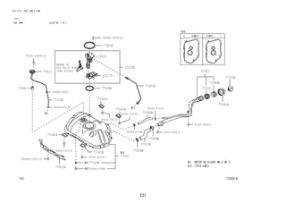 231
FIG.77-01 FUEL TANK & TUBE
(1212- )
FUEL TANK ILLUST NO. 1 OF 3
773383-B
REFER TO
FIG
(PNC 83320)
77100
77100B
90041-05481
84-01
90041-19608(4)
9004A-15055(8)
9004A-11247(3)
23210A
23221
23217D
77013
77141B
77141B
77141B
77141B
77169A
77201
77203A
77203C
77213B
77219
77248A
77259C
77269A
77289B
77289B
77291A
77310A
77380
77631A
90041-20155
90041-20155
90041-20155
90041-20155
90044-67229
90044-67244
90044-67244
90466-09001
91551-A0816
91551-A0816
 