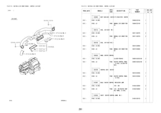 281
FIG.87-15 HEATING & AIR CONDITIONING - CONTROL & AIR DUCT
(1212- )
87D359-C
9004A-16036
9004A-16036
87223A
87223A
87223A
87223A
55086A55872B
55871A
55871A
87223A
FIG.87-15 HEATING & AIR CONDITIONING - CONTROL & AIR DUCT
PROD_DATE MODELS
SPEC
CODE
DESCRIPTION
R
/
P
PART
NUMBER
O
Y
T
REV_REF
FR TO
+----------+
| 55086A | DUCT SUB-ASSY, HEATER TO REGISTER, CENTER
+----------+
1212 - B100..HI,MID 55086-BZ150- 1
1212 - B100..LO P4AB MANUAL AIR CONDITION
ER
55086-BZ150- 1
+----------+
| 55871A | SEAL, AIR DUCT, NO.1
+----------+
1212 - B100..HI,MID 55871-BZ070- 2
1212 - B100..LO P4AB MANUAL AIR CONDITION
ER
55871-BZ070- 2
+----------+
| 55872B | SEAL, AIR DUCT,NO.2
+----------+
1212 - B100..HI,MID 55872-BZ060- 1
1212 - B100..LO P4AB MANUAL AIR CONDITION
ER
55872-BZ060- 1
+----------+
| 55905A | KNOB, HEATER CONTROL
+----------+
1212 - B100..HI,MID SILVER(TRIM1#) 55905-BZ220-B0 2
1212 - B100..LO P3GB HEATER CONTROL PANEL
(2 DIAL),SILVER(TRI
M1#)
55905-BZ220-B0 2
+----------+
| 55910R | CONTROL ASSY, HEATER
+----------+
1212 - B100..HI,MID 55910-BZ390- 1
1212 - B100..LO P3GB HEATER CONTROL PANEL
(2 DIAL)
55910-BZ390- 1
+----------+
| 81930F | BULB, HEATER CONTROL INDICATOR LAMP
+----------+
1212 - B100..HI,MID 14V 1.4W 81936-BZ090- 2
1212 - B100..LO P3GB 14V 1.4W,HEATER CONT
ROL PANEL (2 DIAL)
81936-BZ090- 2
+----------+
| 81942A | SHEET, HEATER CONTROL NAME, NO.1
+----------+
1212 - B100..HI,MID 81942-BZ510- 1
 