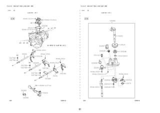 91
FIG.33-07 GEAR SHIFT FORK & LEVER SHAFT (MTM)
―
　
―
　
―
　
―
　
―
　
―
　
―
　
―
　
―
　
―
　
―
　
―
　
―
　
―
　
―
　
―
　
―
　
―
　
―
　
―
　
―
　
―
　
―
　
―
　
―
　
―
　
―
　
―
　
―
　
―
　
―
　
―
　
―
　
―
(1212- )5F
ILLUST NO. 1 OF 2
334635-B
33212A
33213G
33214G
33221
33231
33242
33243A
33244D
33266C
33266C
33275B
33275E
33275B
33275E
33275B
33275E
9004A-10119
9004A-10128(2)
9004A-25024
9004A-25024
9004A-25024
9004A-25024
33122
9004A-11237(4)
9004A-10130(3)
33203E
FIG.33-07 GEAR SHIFT FORK & LEVER SHAFT (MTM)
(1212- )5F
ILLUST NO. 2 OF 2
334636-B
33111G
33203
33203B
33203J
33205
33242K
33251A
33251H
33256
33262F
33293G
33506D
33519
9004A-25024
9004A-250259004A-25029(2)
9004A-30051
33273
33518-BZ010
 
