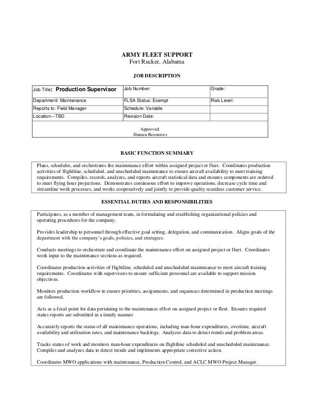production job description