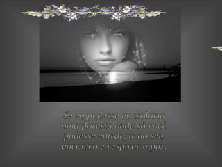 Se eu pudesse eu isolaria uma floresta onde só você pudesse entrar, ir ao seu encontro e respirar a paz. 