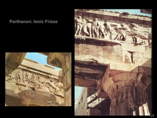 51
Helios and his horses, and Dionysos (Herakles?), from the east pediment of the Parthenon,
Acropolis, Athens, Greece, ca. 438–432 BCE. Marble, greatest height 4’ 3”. British Museum,
London.
 