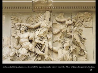 Athena battling Alkyoneos, detail of the gigantomachy frieze, from the Altar of Zeus, Pergamon, Turkey. 