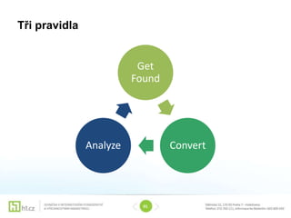 Tři pravidla


                          Get
                         Found




               Analyze           Convert




                           01
 