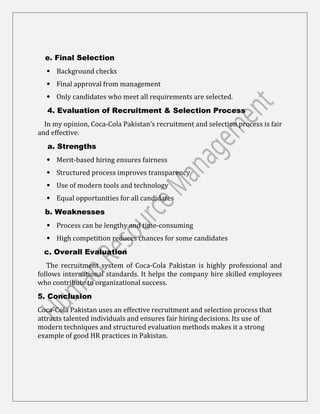 Selection Cola Comprehensive Analysis of Recruitment & Selection Practices at Coca ...