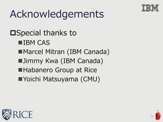Acknowledgements
Special thanks to
IBM CAS
Marcel Mitran (IBM Canada)
Jimmy Kwa (IBM Canada)
Habanero Group at Rice
Yoichi Matsuyama (CMU)
25
 