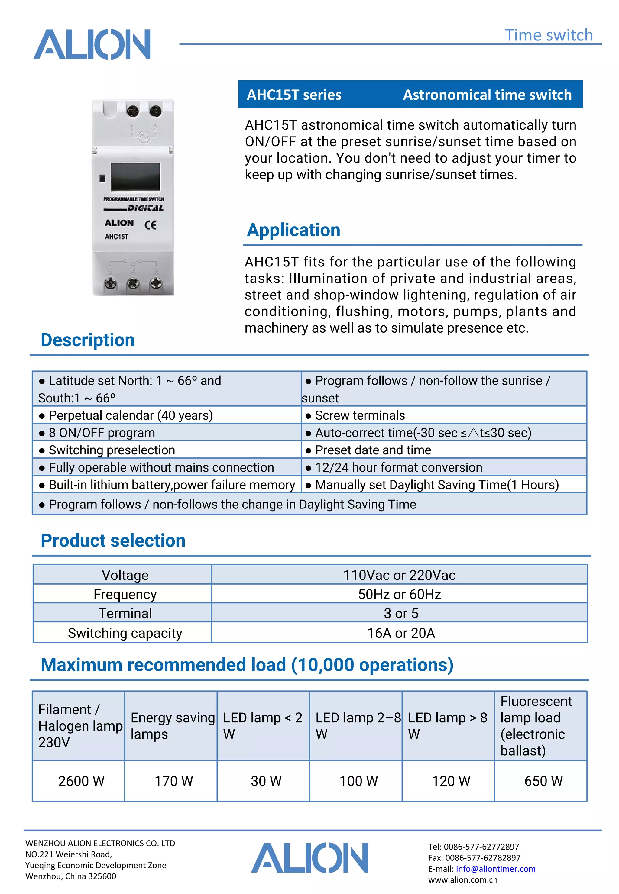AHC15T series digital astronomical time switch | PDF