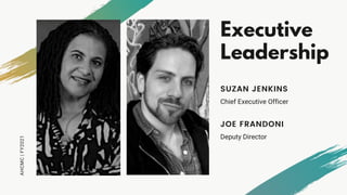 AHCMC|FY2021
Executive
Leadership
Deputy Director
JOE FRANDONI
Chief Executive Officer
SUZAN JENKINS
 