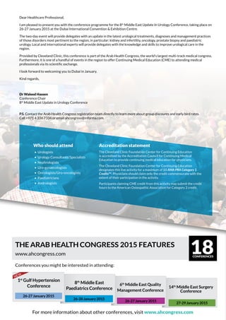 Dear Healthcare Professional, 
I am pleased to present you with the conference programme for the 8th Middle East Update In...
