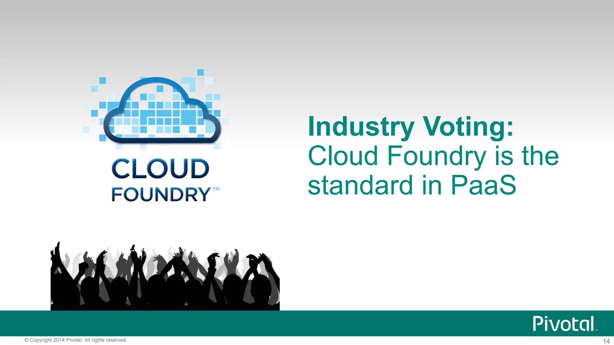 14© Copyright 2014 Pivotal. All rights reserved.
Industry Voting:
Cloud Foundry is the
standard in PaaS
 