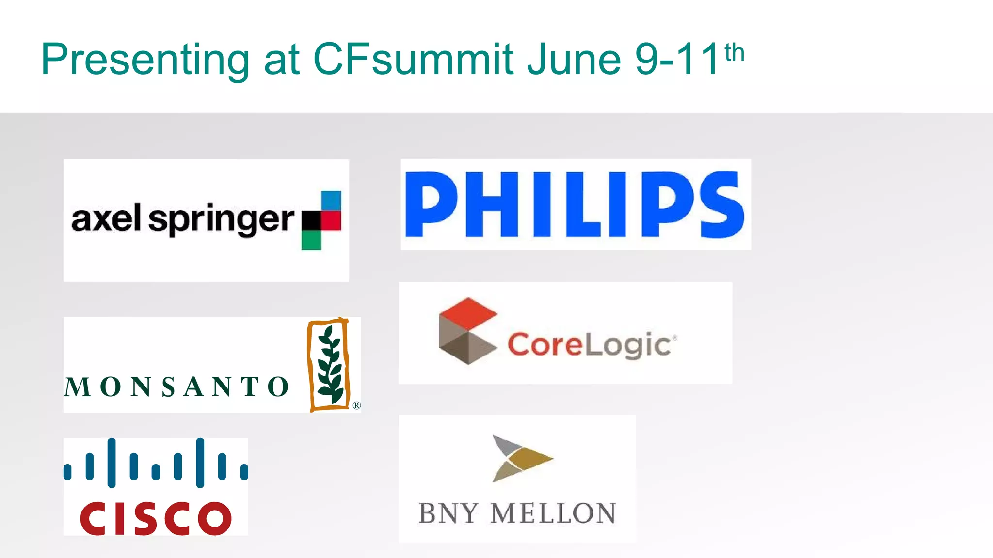 28© Copyright 2014 Pivotal. All rights reserved.
Presenting at CFsummit June 9-11th
 