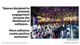 @danberger | #aheadsummit17
“Spaces designed to
promote
engagement
increase the
likelihood of
collisions...
More collision...
