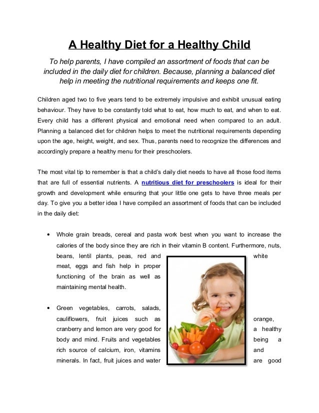 A Healthy Diet for a Healthy Child