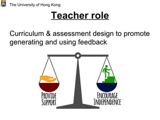 Teacher role
Curriculum & assessment design to promote
generating and using feedback
The University of Hong Kong
 