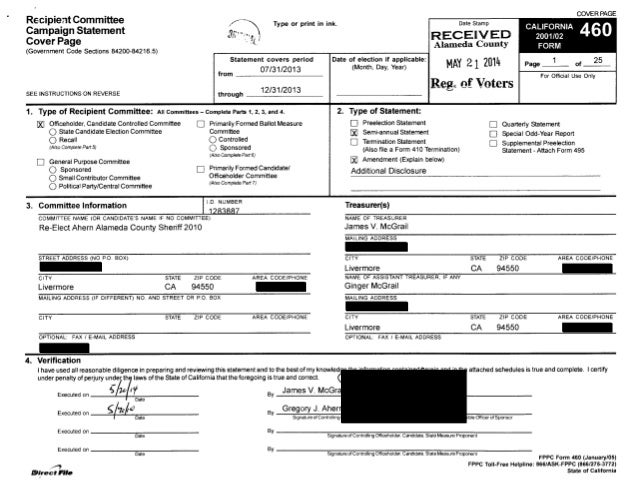 Alameda County Sheriff Ahern Form 460 7/1/13 to 12/31/13