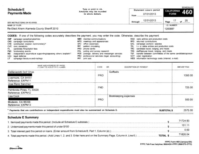 Alameda County Sheriff Ahern Form 460 7/1/13 to 12/31/13