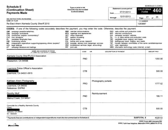 alameda county sheriff ahern form 460 7 1 13 to 12 31 13 form 460