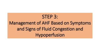 STEP 3:
Management of AHF Based on Symptoms
and Signs of Fluid Congestion and
Hypoperfusion
 