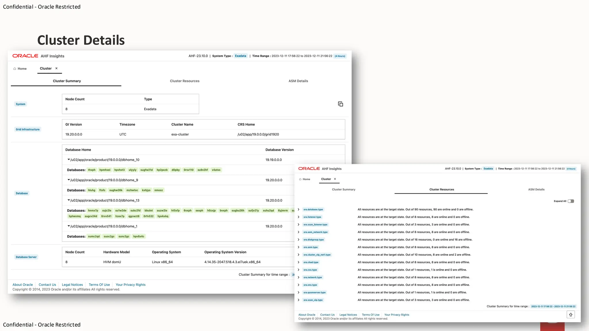 Confidential - Oracle Restricted
Confidential - Oracle Restricted
Cluster Details
 