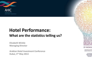 Hotel Performance:
What are the statistics telling us?
Elizabeth Winkle
Managing Director
Arabian Hotel Investment Conference
Dubai, 5th May 2013
 