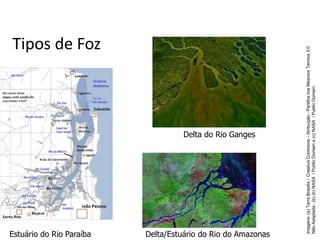 Tipos de Foz
Delta/Estuário do Rio do Amazonas
Delta do Rio Ganges
Estuário do Rio Paraíba
Imagens:
(a)
Terra
Brasilis
/
Creative
Commons
-
Atribuição
-
Partilha
nos
Mesmos
Termos
3.0
Não
Adaptada
,
(b)
(b)
NASA
/
Public
Domain
e
(c)
NASA
/
Public
Domain.
 