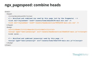 ngx_pagespeed: combine heads
<html>
<head>
<title>AutoScout24</title>
<!-- Minified and combined css used by this page (not by the fragments) -->
<link rel="stylesheet" href="/assets/home/ebacb8194-main.min.css" />
<link rel="stylesheet" href="/assets/headerservice/08ffaf28-main.min.css" />
</head>
<body>
<ul><li>Home</li><li>Search</li><li>Sell</li></ul>
<script type="text/javascript" src="/assets/headerservice/26ed612f-main.js"></script>
Lorem ipsum....
<!-- Minified and combined javascript used by this page -->
<script type="text/javascript" src="/assets/home/66ee72f9-main.min.js"></script>
</body>
</html>
 