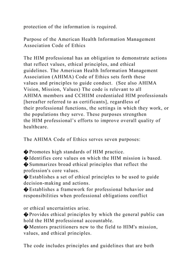 AHIMA Code of Ethics Preamble The ethical obligations .docx