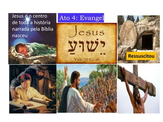 Ato 4: Evangelho.Jesus é o centro
de toda a história
narrada pela Bíblia
nasceu
Ressuscitou
 