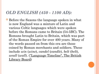 Languages Before History of English Language and the people on how they are able to ...