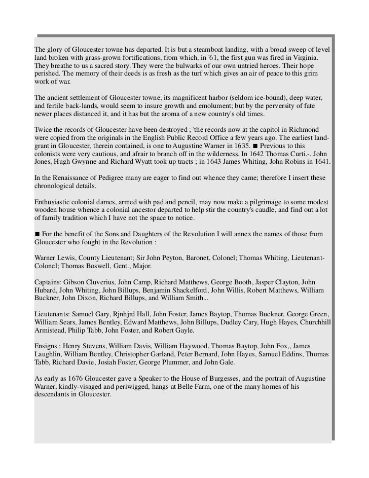 A History Of Gloucester Virginia 1893