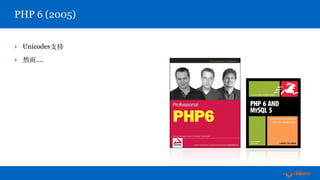 ‣ Unicodes⽀持
‣ 然⽽....
PHP 6 (2005)
 