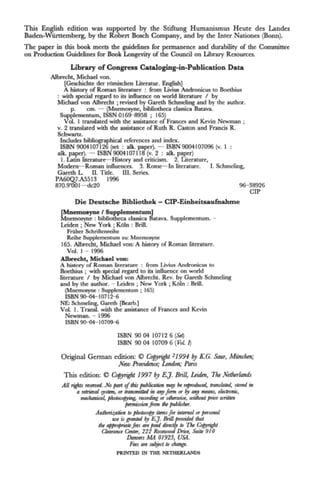 A History of Roman Literature (Michael Von Albrecht) | PDF