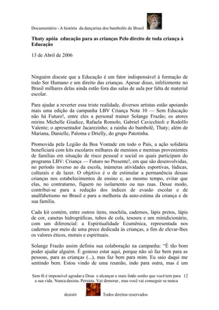 AhistóRia Da Atriz E DançArina Do Bambolê Do Brasil