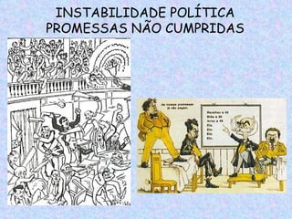 INSTABILIDADE POLÍTICA
PROMESSAS NÃO CUMPRIDAS
 