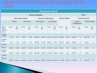 Dados do Censo Escolar da Educação Básica 2009