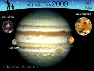 Hoje, Júpiter tem 63 satélites conhecidos  EUROPA CALLISTO IO GANYMEDES LUAS GALILEANAS 