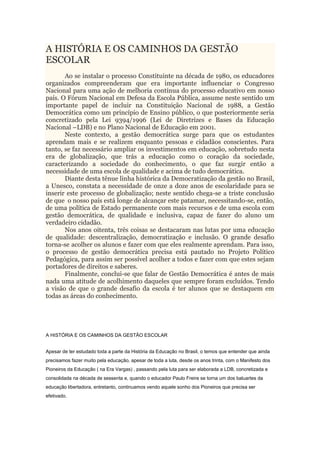 A história e os caminhos da gestão escolar | DOCX