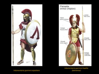 Indumentaria guerrero hoplita
(ateniense)Indumentaria guerrero espartano
 