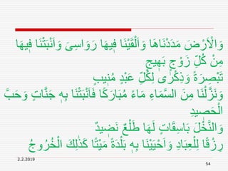 2.2.2019
54
‫ي‬ٖ‫ف‬ ‫َا‬‫ن‬ْ‫ي‬َ‫ق‬ْ‫ل‬َ‫ا‬ َ‫و‬ ‫ا‬َِ‫َا‬‫ن‬ْ‫د‬َ‫د‬َ‫م‬ َ‫ض‬ ْ‫ر‬َ ْ‫اَل‬ َ‫و‬ٖ‫ف‬ ‫َا‬‫ن‬ْ‫ت‬َ‫ب‬ْ‫ن‬َ‫ا‬ َ‫و‬ َ‫ى‬ِ‫س‬‫ا‬ َ‫و‬َ‫ر‬ ‫ا‬َ‫ه‬‫ا‬َ‫ه‬‫ي‬
ٍ‫يج‬ ٖ‫ه‬َ‫ب‬ ٍ‫ج‬ ْ‫و‬َ‫ز‬ ِ‫ل‬ُ‫ك‬ ْ‫ن‬ِ‫م‬
ُ‫م‬ ٍ‫د‬ْ‫ب‬َ‫ع‬ ِ‫ل‬ُ‫ك‬ِ‫ل‬ ‫ى‬ ٰ‫ر‬ْ‫ك‬ِ‫ذ‬ َ‫و‬ ً‫ة‬َ‫ر‬ ِ‫ْص‬‫ب‬َ‫ت‬ٍ‫ب‬‫ي‬ٖ‫ن‬
َّ‫ب‬َ‫ح‬ َ‫و‬ ٍ‫ت‬‫ا‬َّ‫ن‬َ‫ج‬ ٖ‫ه‬ِ‫ب‬ ‫َا‬‫ن‬ْ‫ت‬َ‫ب‬ْ‫ن‬َ‫ا‬َ‫ف‬ ‫ا‬ً‫ك‬َ‫ار‬َ‫ب‬ُ‫م‬ ً‫ء‬‫ا‬َ‫م‬ ِ‫اء‬َ‫م‬َّ‫س‬‫ال‬ َ‫ن‬ِ‫م‬ ‫َا‬‫ن‬ْ‫ل‬َّ‫َز‬‫ن‬ َ‫و‬
ِ‫د‬‫ي‬ ٖ‫ص‬َ‫ح‬ْ‫ال‬
ٖ‫َض‬‫ن‬ ٌ‫ع‬ْ‫ل‬َ‫ط‬ ‫ا‬َ‫ه‬َ‫ل‬ ٍ‫ت‬‫ا‬َ‫ق‬ِ‫س‬‫ا‬َ‫ب‬ َ‫ل‬ْ‫خ‬َّ‫ن‬‫ال‬ َ‫و‬ٌ‫د‬‫ي‬
َ‫ب‬ ٖ‫ه‬ِ‫ب‬ ‫َا‬‫ن‬ْ‫ي‬َ‫ي‬ْ‫ح‬َ‫ا‬ َ‫و‬ ِ‫د‬‫ا‬َ‫ب‬ِ‫ع‬ْ‫ل‬ِ‫ل‬ ‫ا‬ً‫ق‬ ْ‫ز‬ ِ‫ر‬ُ‫خ‬ْ‫ال‬ َ‫ك‬ِ‫ل‬ٰ‫ذ‬َ‫ك‬ ‫ا‬ً‫ت‬ْ‫ي‬َ‫م‬ ً‫ة‬َ‫د‬ْ‫ل‬ُ‫ج‬‫و‬ُ‫ر‬
 