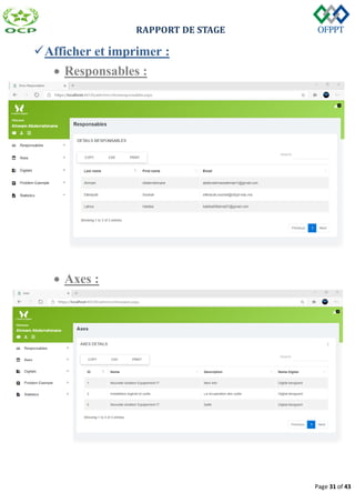RAPPORT DE STAGE
Page 31 of 43
Afficher et imprimer :
 Responsables :
 Axes :
 