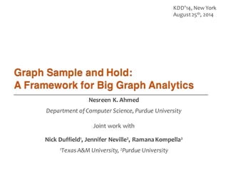 Nesreen  K.  Ahmed
Department  of  Computer  Science,  Purdue  University    
Joint  work  with
Nick  Duffield1,  Jennifer  Neville2,  Ramana Kompella2
1Texas  A&M  University,  2Purdue  University
KDD’14,  New  York
August  25th,  2014
 