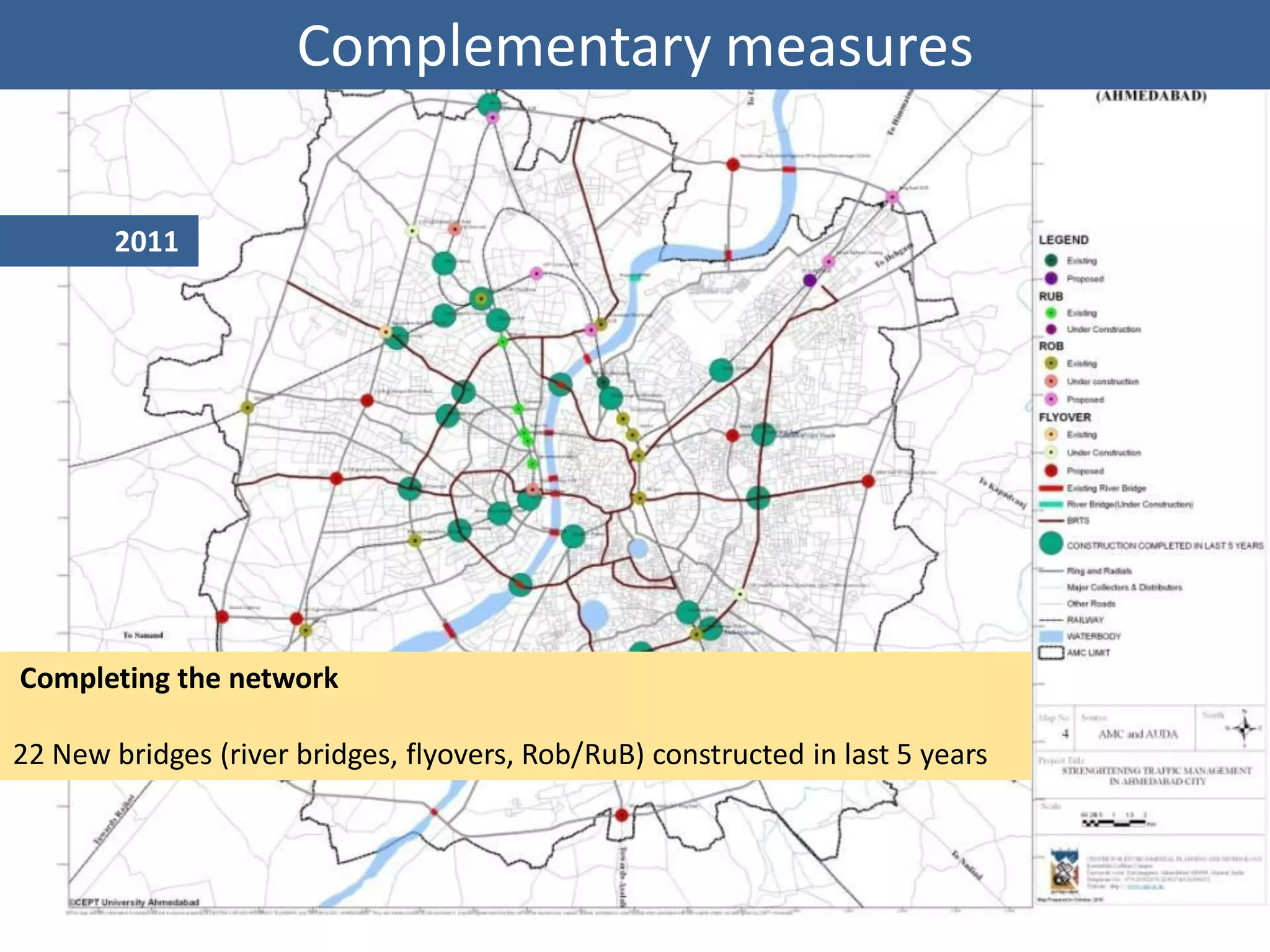 Complementary measures

        2011
        2005




Completing the network

22 New bridges (river bridges, flyovers, Rob/RuB) constructed in last 5 years
 