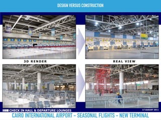 DESIGN VERSUS CONSTRUCTION
CAIRO INTERNATIONAL AIRPORT - SEASONAL FLIGHTS - NEW TERMINAL
 