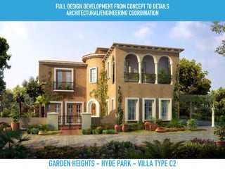 GARDEN HEIGHTS - HYDE PARK - VILLA TYPE C2
FULL DESIGN DEVELOPMENT FROM CONCEPT TO DETAILS
ARCHITECTURAL/ENGINEERING COORDINATION
 