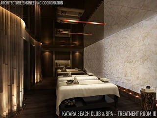 ARCHITECTURE/ENGINEERING COORDINATION
KATARA BEACH CLUB & SPA - TREATMENT ROOM ID
 