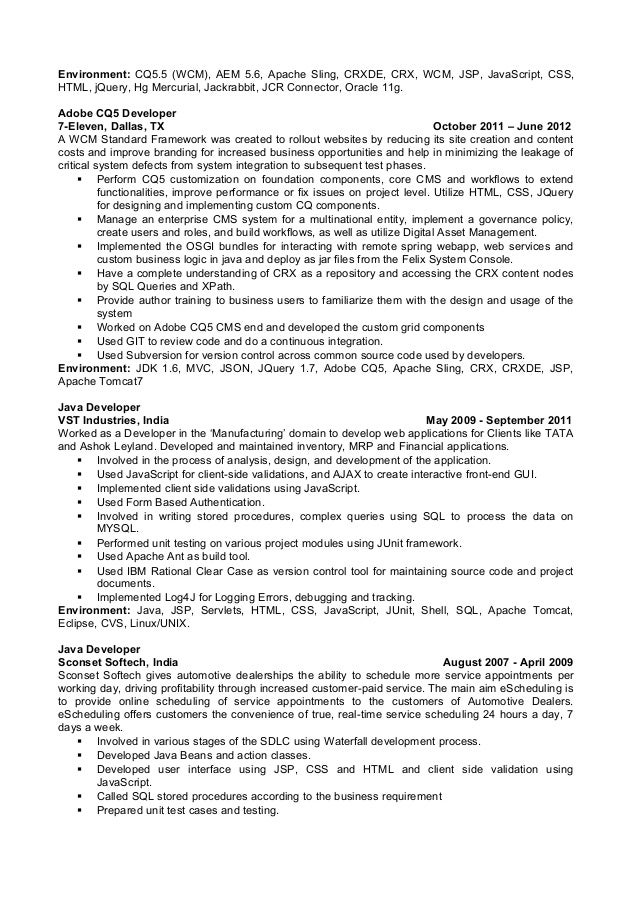 Aem Developer Sample Resumes Aem Developer Sample Resumes