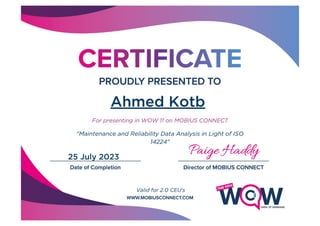 Speaker Certificate for Presenting in Week of Webinar (WOW) - Ahmed Said Kotb