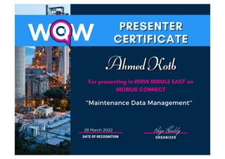 Presenter Certificate for Conducting Webinar with Mobius Connect-Ahmed Said Kotb